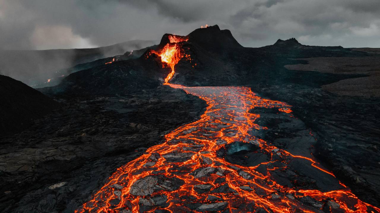 Magma pouring out of a volcano 