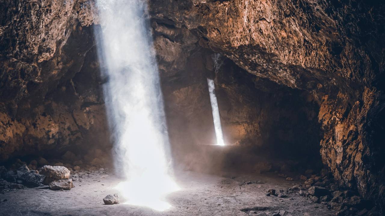 Rays of sun shining into the underground tunnel